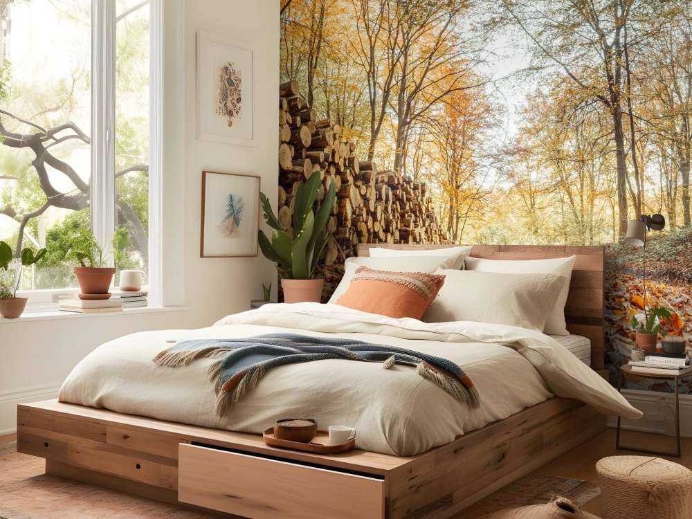 Tronchi d'albero in una foresta autunnale