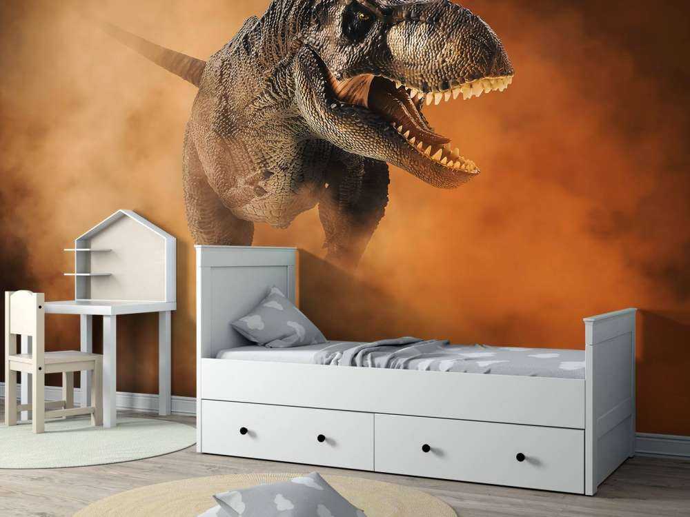 Tirannosauro che cammina nel fumo