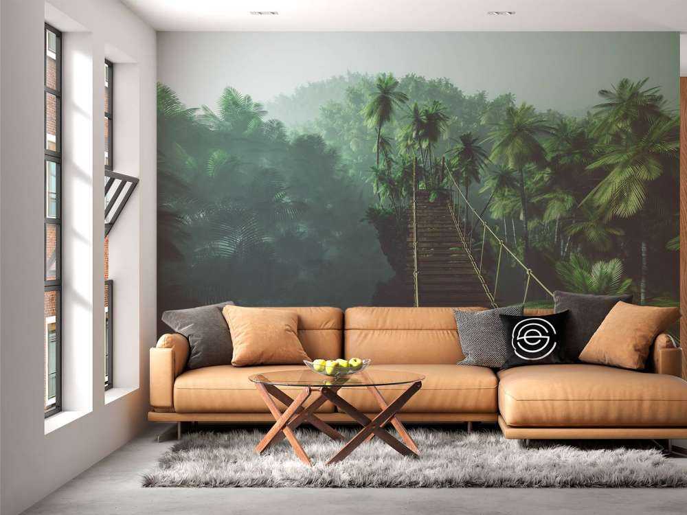 Ponte di corda nella nebbia