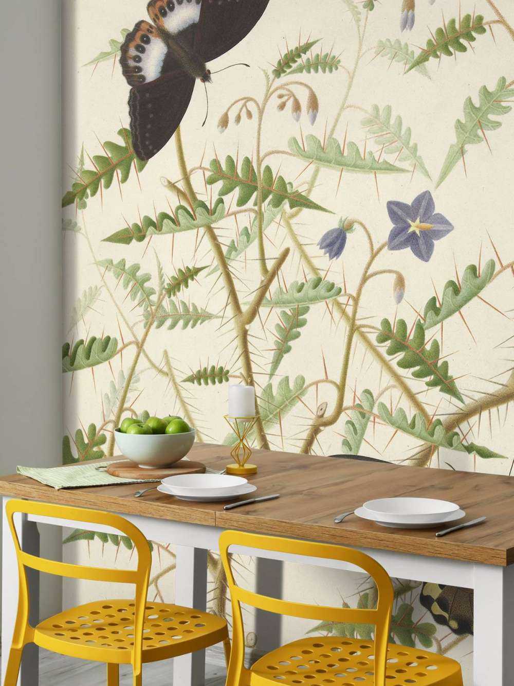 Un arbusto in fiore con due farfalle esotiche