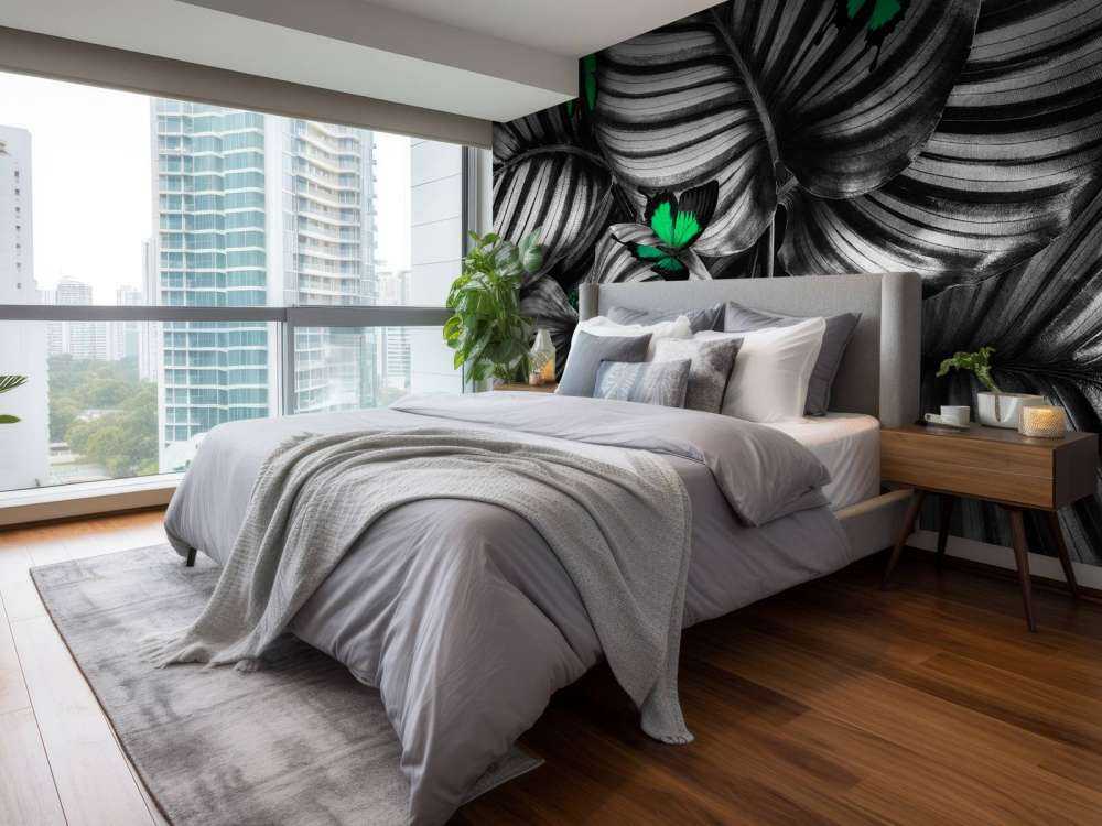 Farfalle su foglie a strisce