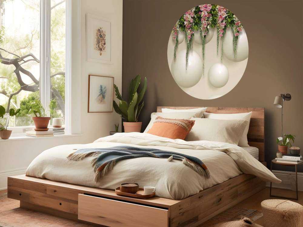 Colgando flores rosas en la pared 3D