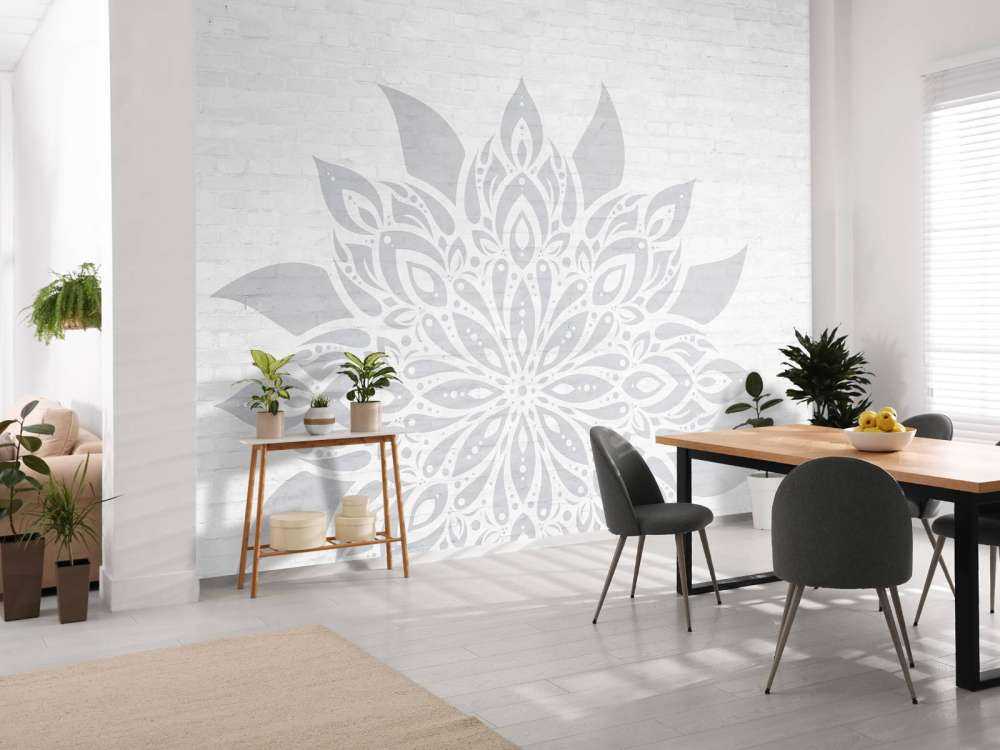 Mandala grigio chiaro su mattone