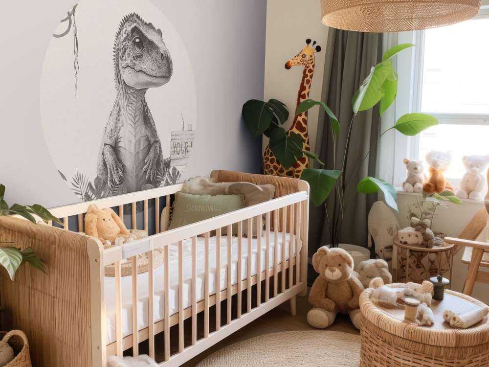 Baby t-rex nella giungla beige