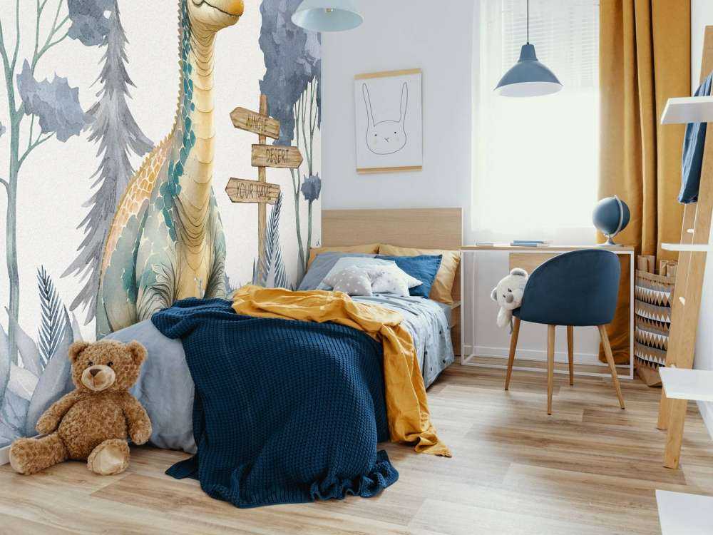 Baby brachiosaurus nella giungla blu