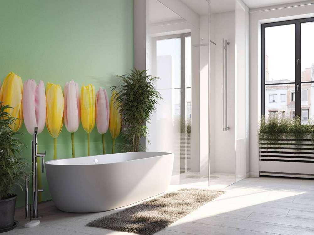 Piccoli tulipani su verde menta