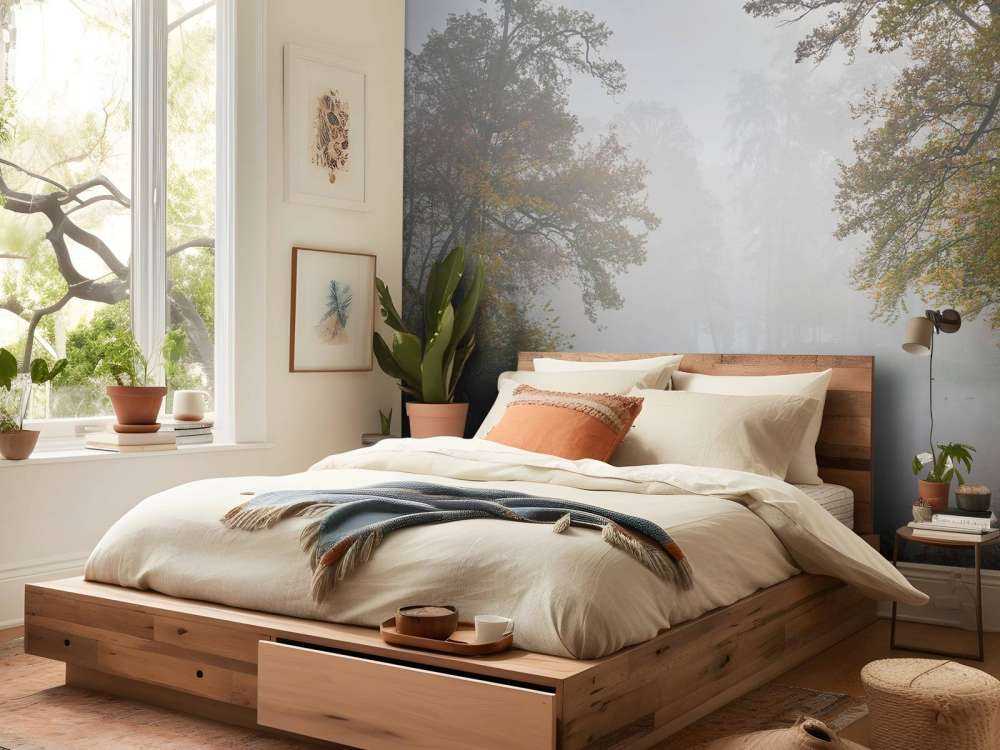 Stagno della foresta nella nebbia