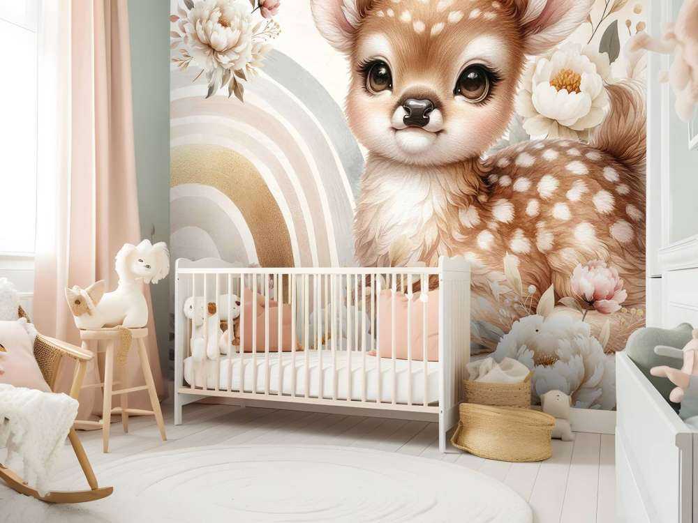 Caro cervo e arcobaleno dorato