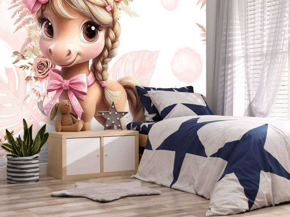 Pony elegante con fiocco rosa