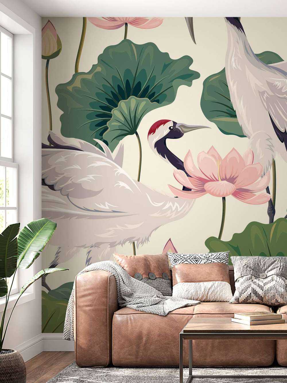 Coppia di gru con loto