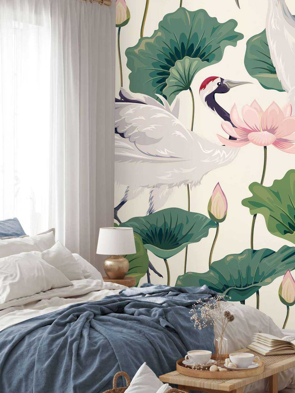 Coppia di gru con loto