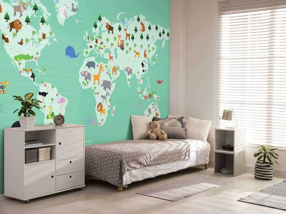 Mappa del mondo per bambini in verde