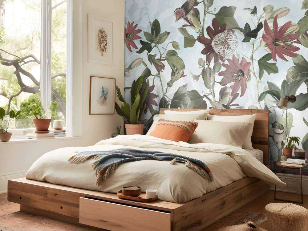 Sette Uccelli in Foliaggio Incantato - Blu Chiaro