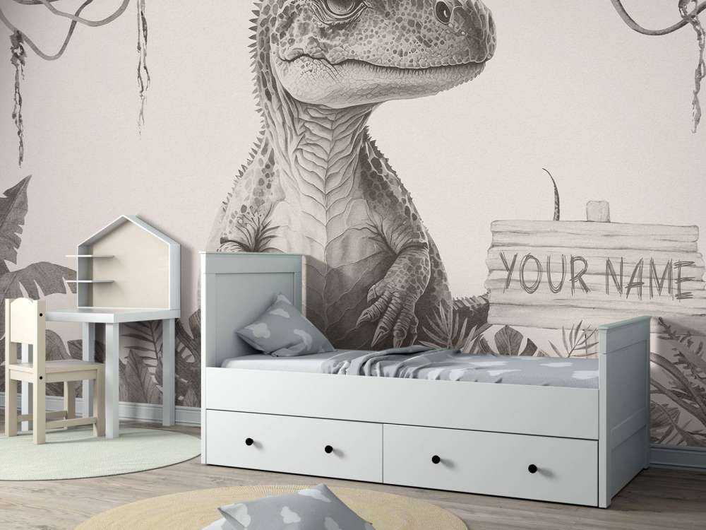 Baby t-rex nella giungla beige