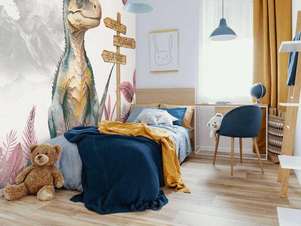 Baby velociraptor nella giungla rosa