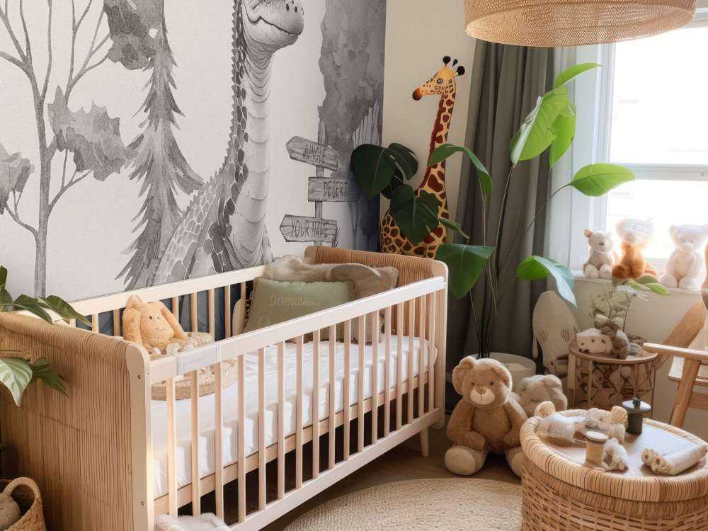 Baby brachiosaurus nella giungla beige