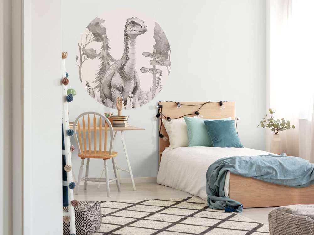 Baby brachiosaurus nella giungla beige