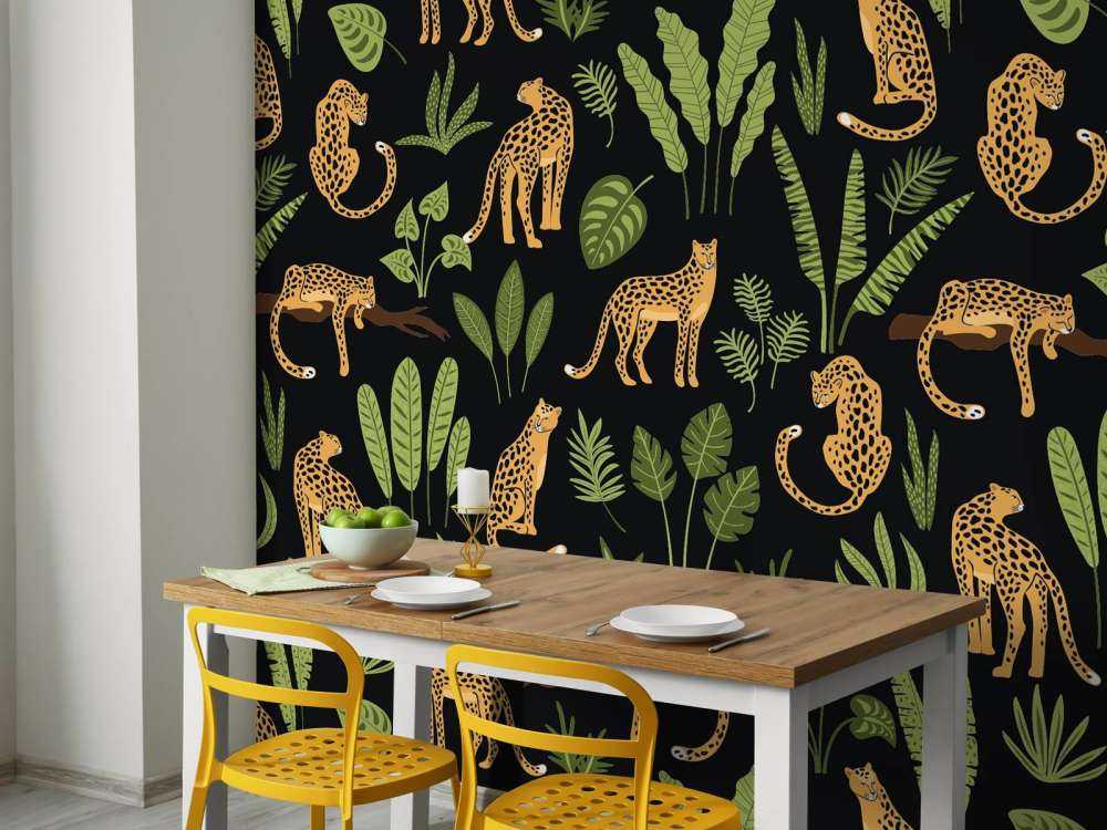 Motivo leopardo su sfondo nero