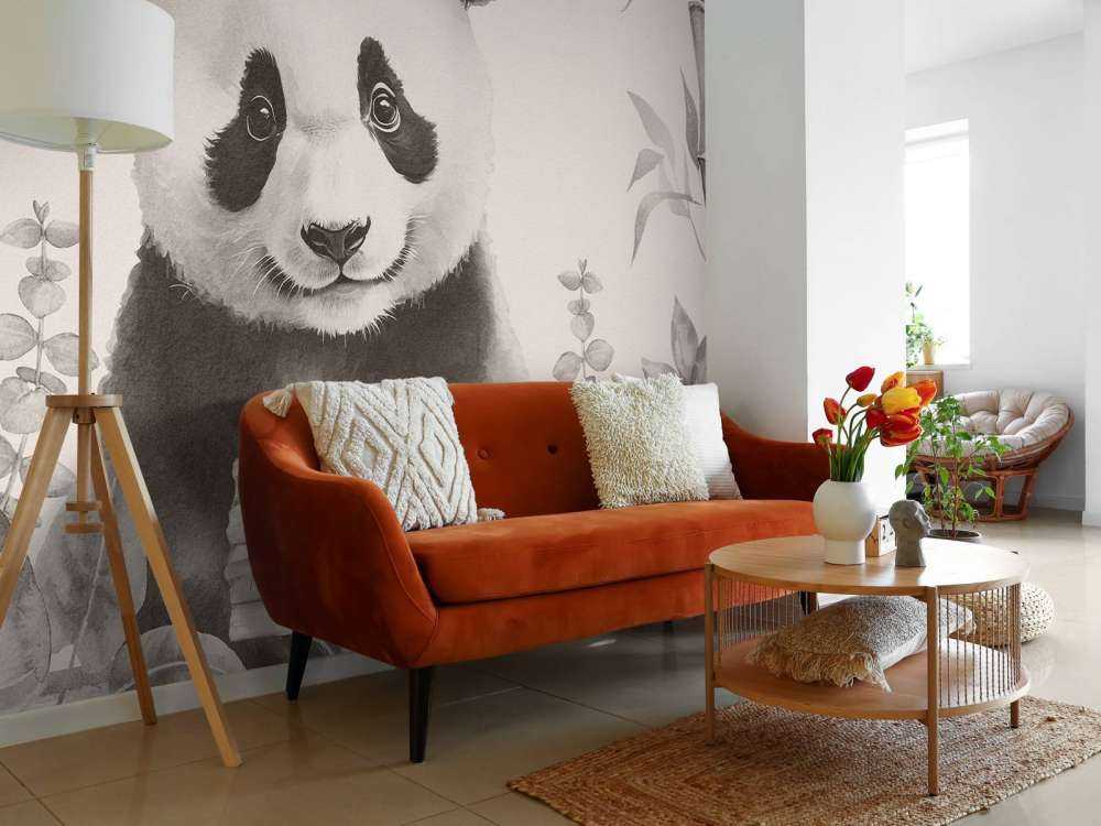 Baby panda nella giungla beige