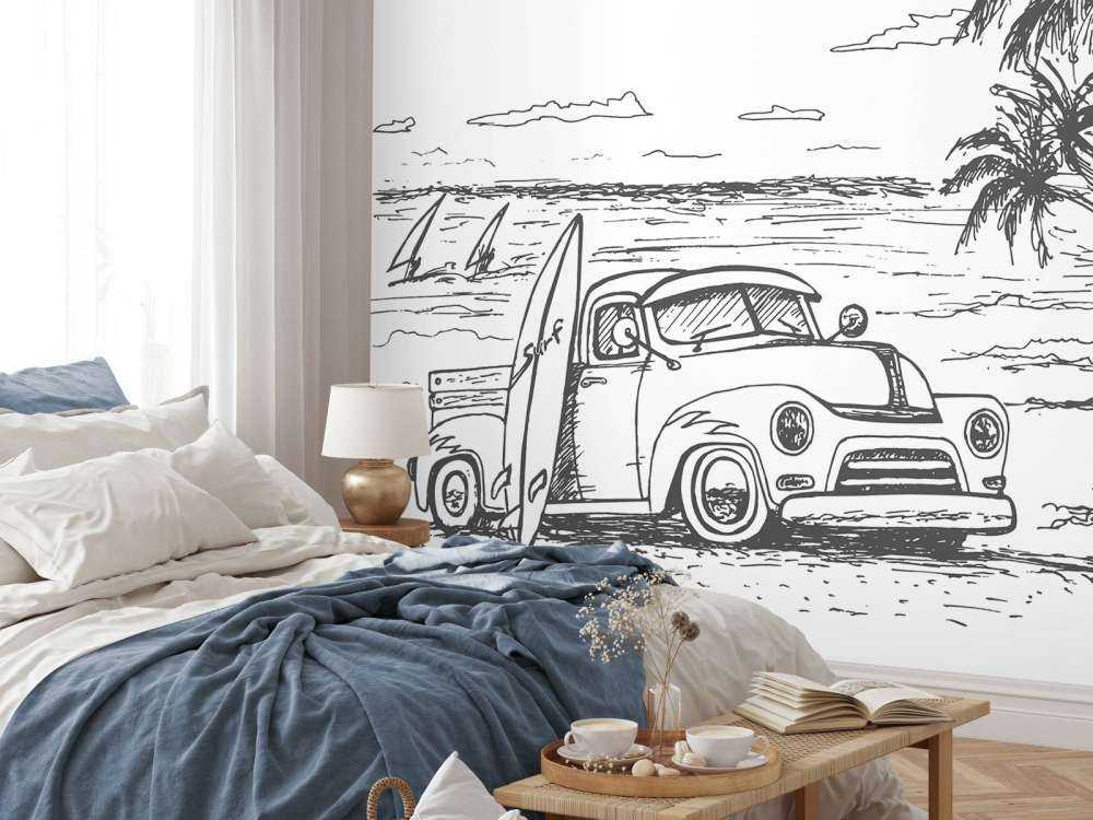 Spiaggia disegnata in bianco e nero