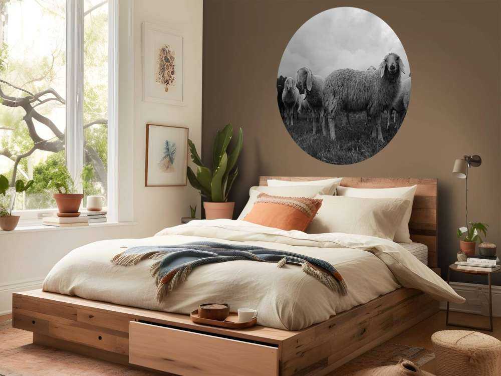 Gregge di pecore in bianco e nero