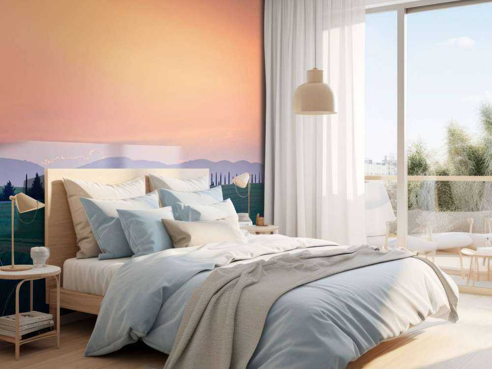 Paesaggio italiano con cielo arancione