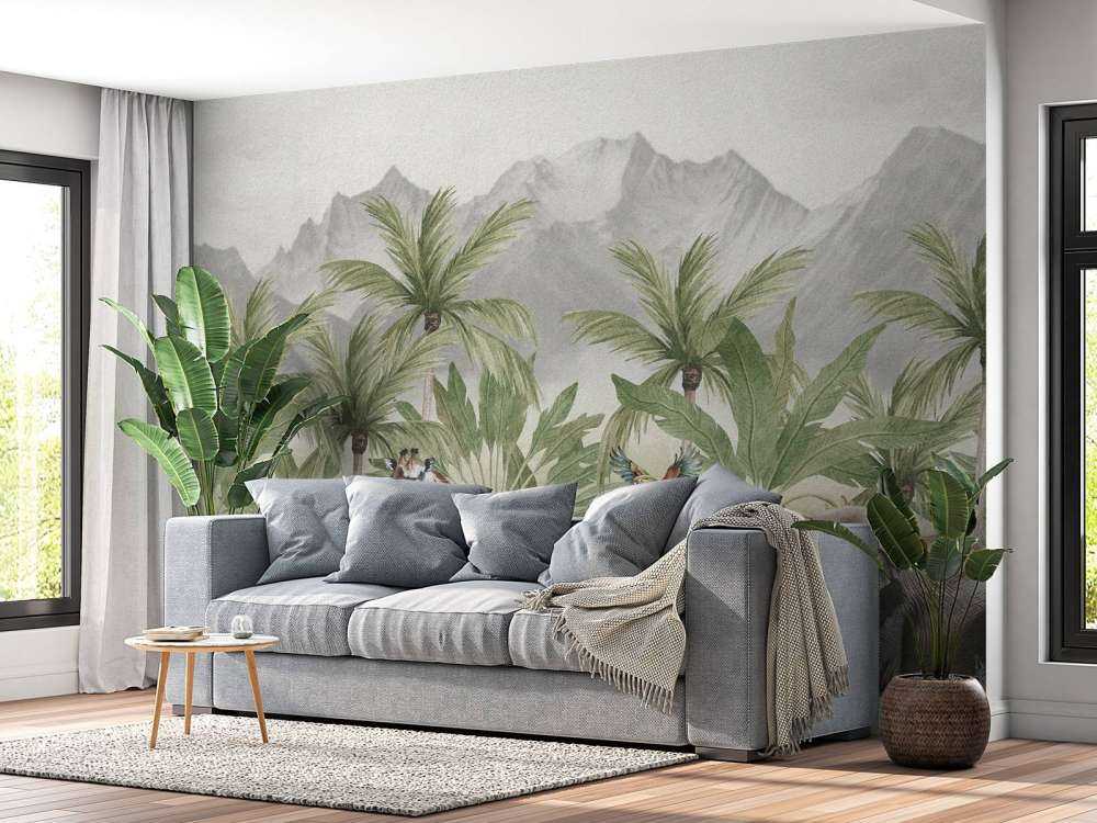 Paesaggio montano con animali a colori