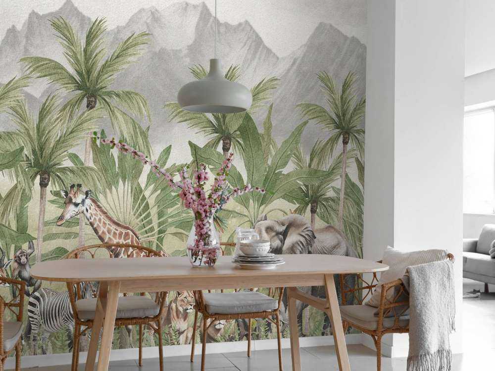 Paesaggio montano con animali a colori