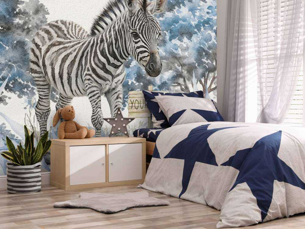 Giovane zebra in libertà blu
