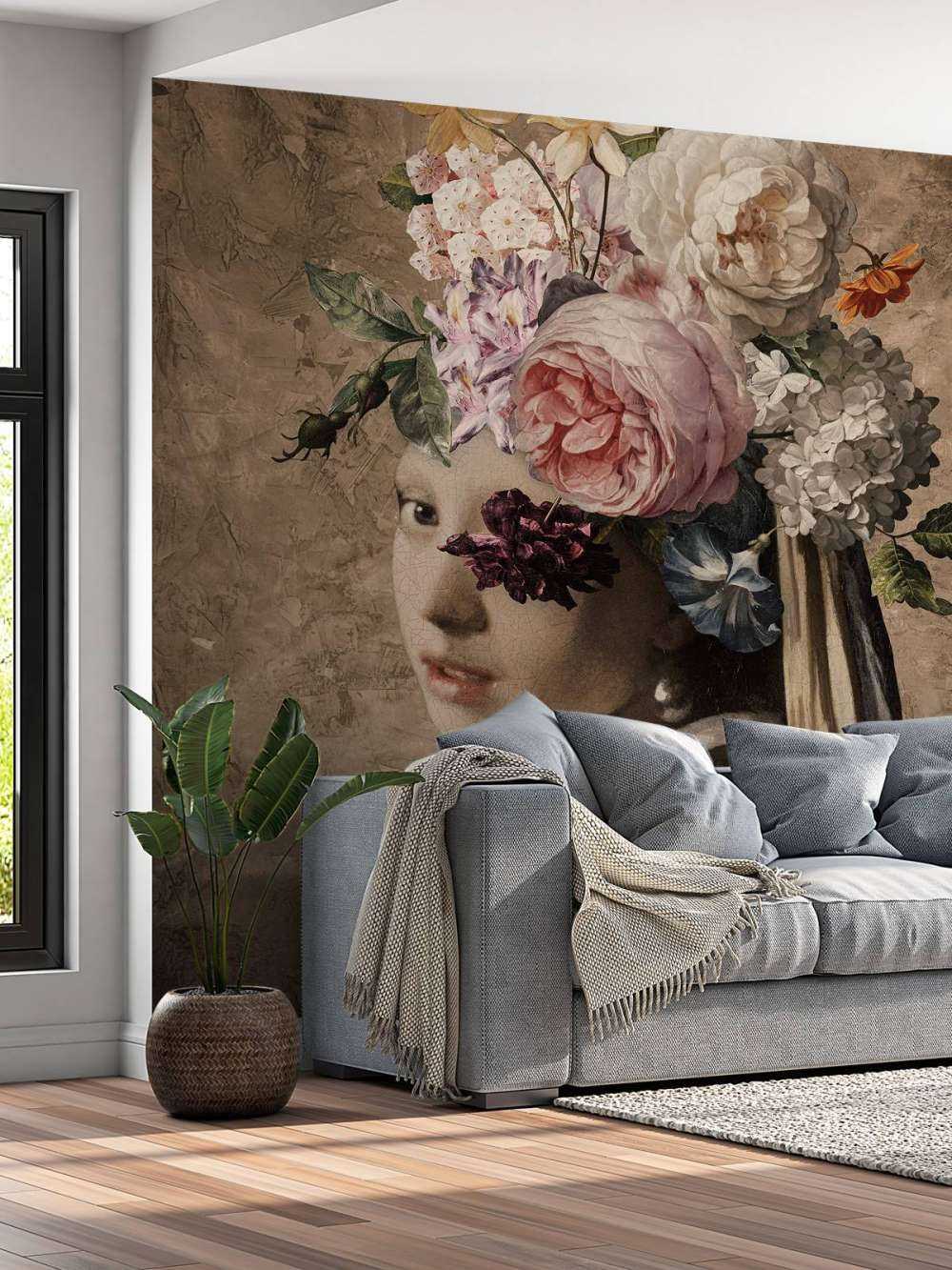 Ragazza con orecchino di perla - design floreale