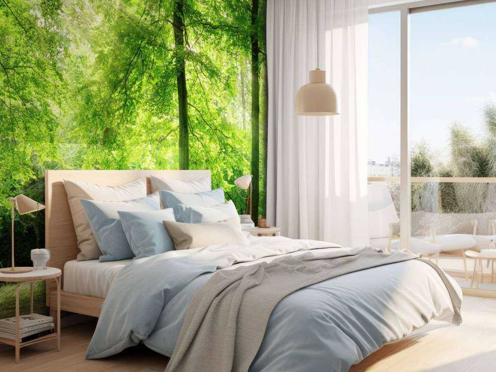 Foresta con nebbia leggera