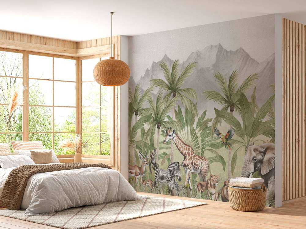 Paesaggio montano con animali a colori