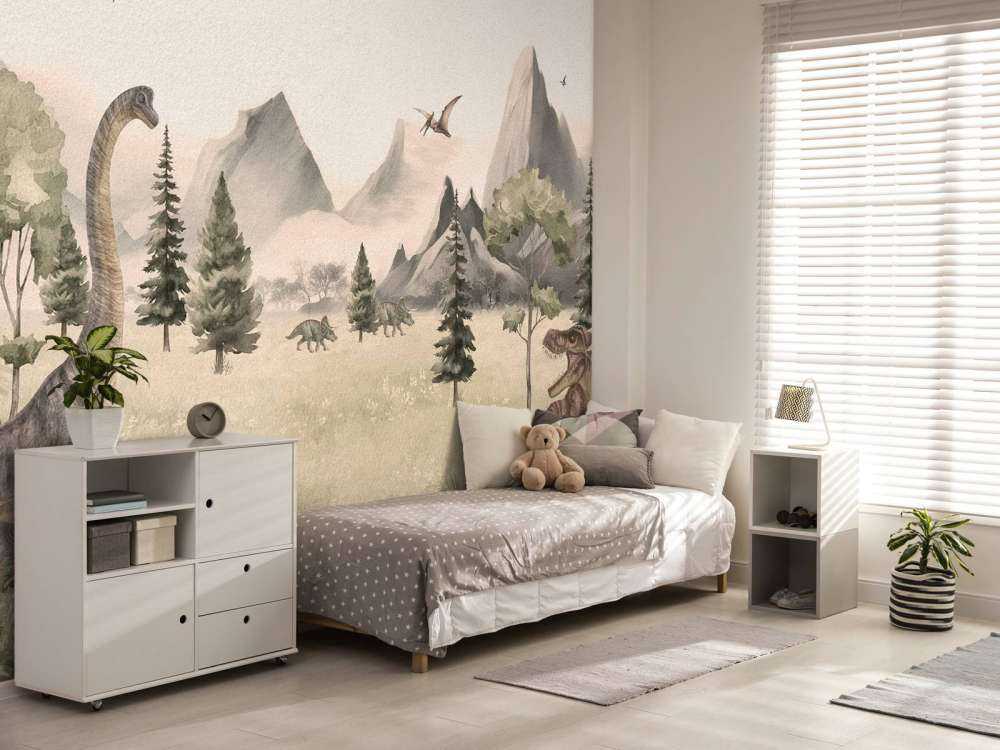 Paesaggio con dinosauri in beige