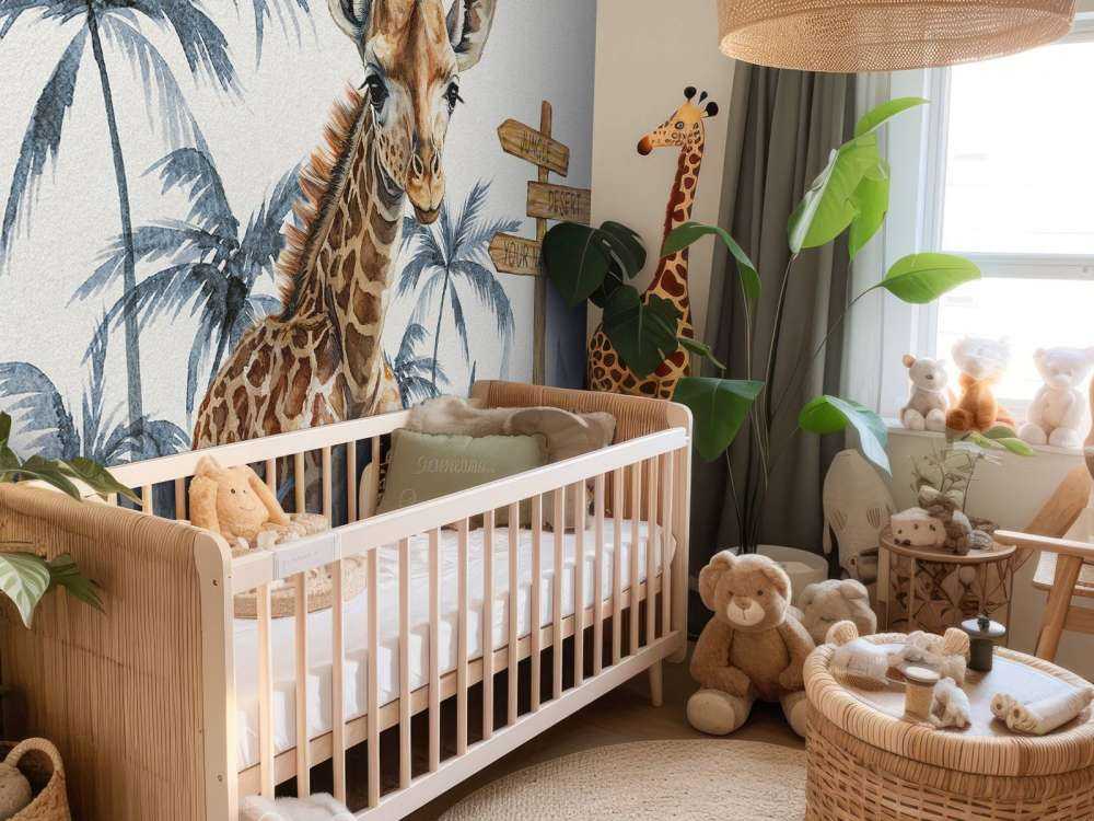 Baby giraffa nella giungla blu