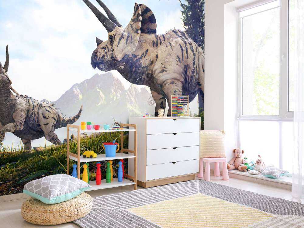 Dinosauri che camminano nella campagna