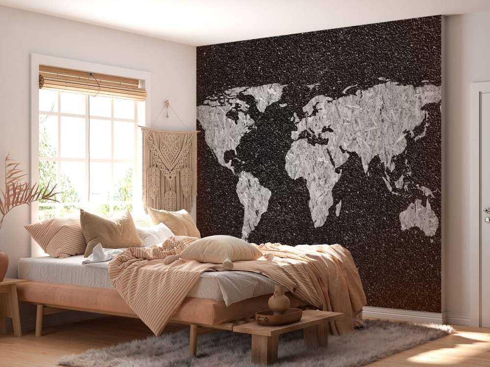 Mappa del mondo bianca su sfondo nero