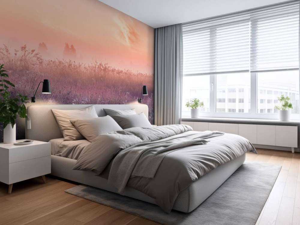 Campo con nebbia mattutina