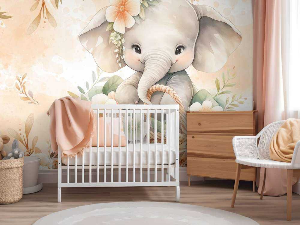 Elefante ombreggiato nel cesto di fiori