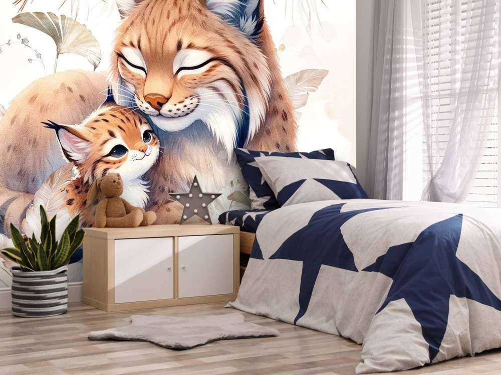 Lince amorevole con cucciolo