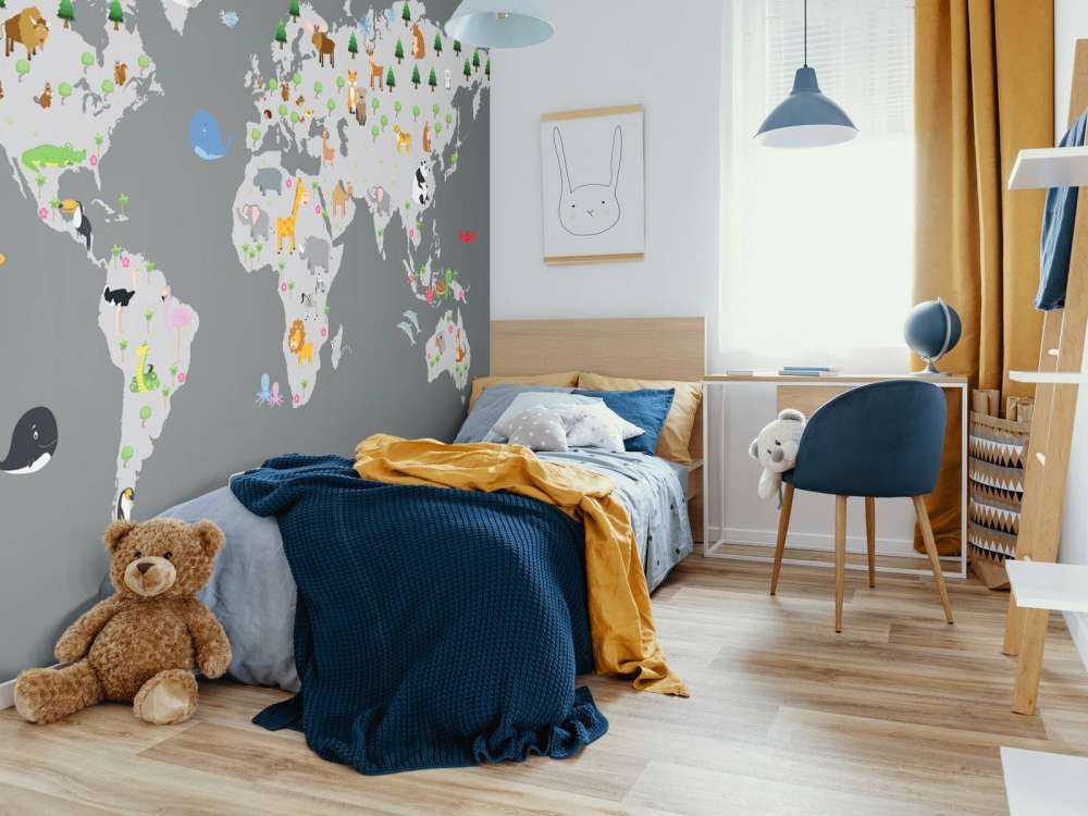 Mappa del mondo per bambini con sfondo grigio