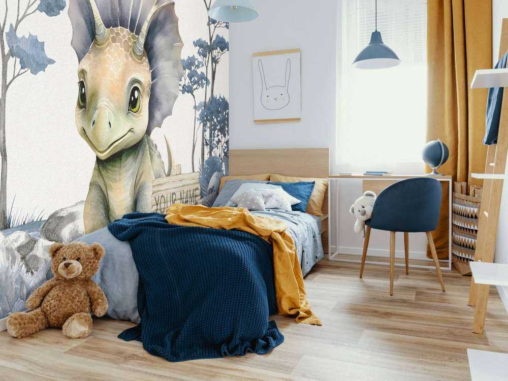 Baby triceratops nella giungla blu
