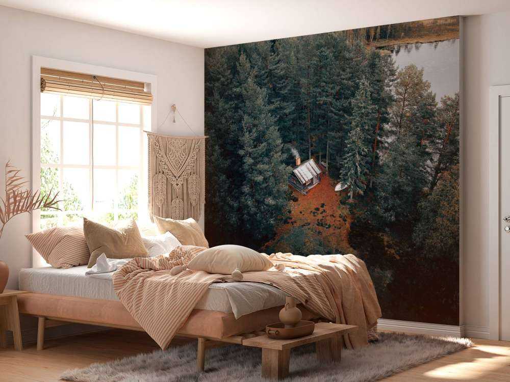 Capanna circondata da foresta e laghi