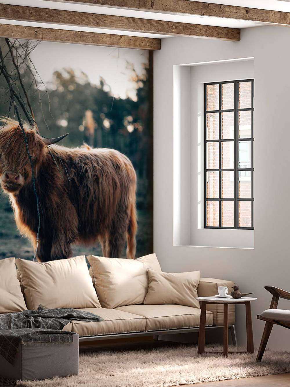 Highlander scozzese ai margini del bosco