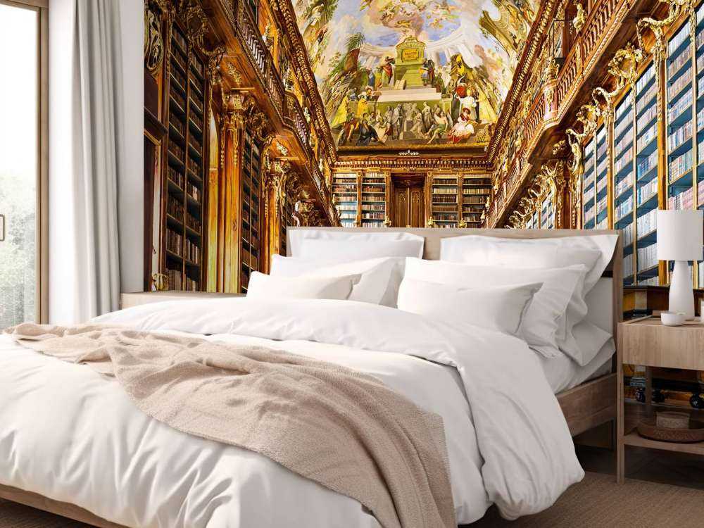 Biblioteca storica in legno caldo