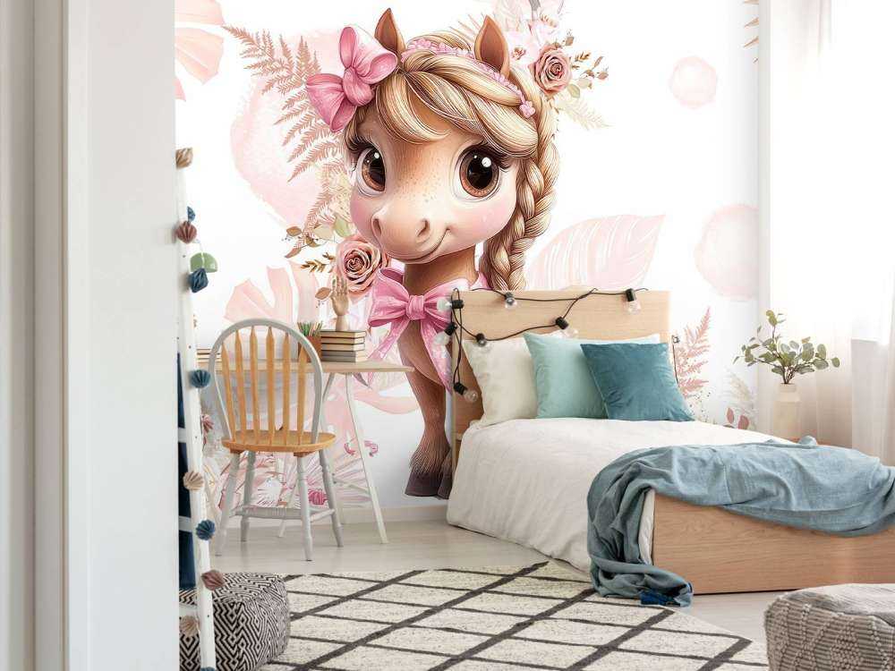 Pony elegante con fiocco rosa