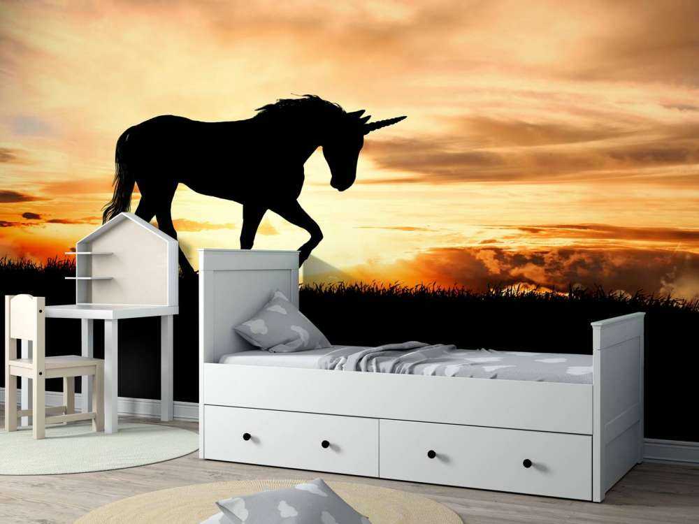 Sagoma di unicorno al tramonto