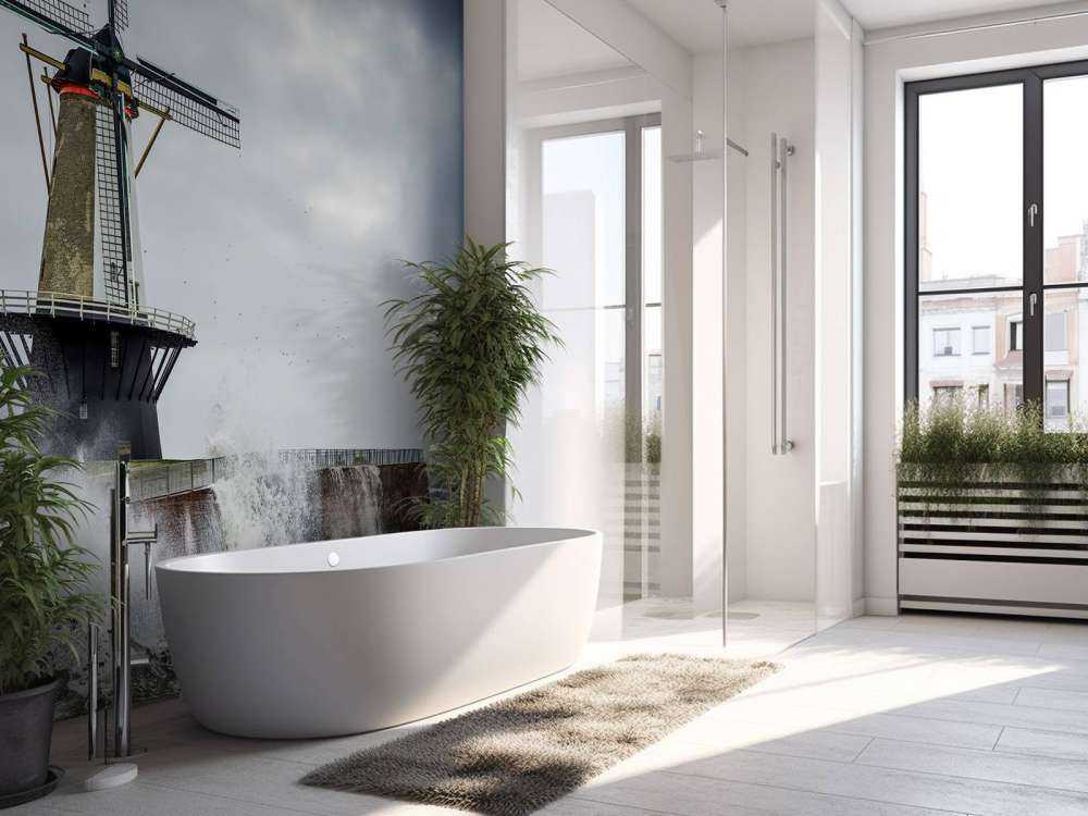 Mulino con onde di tempesta