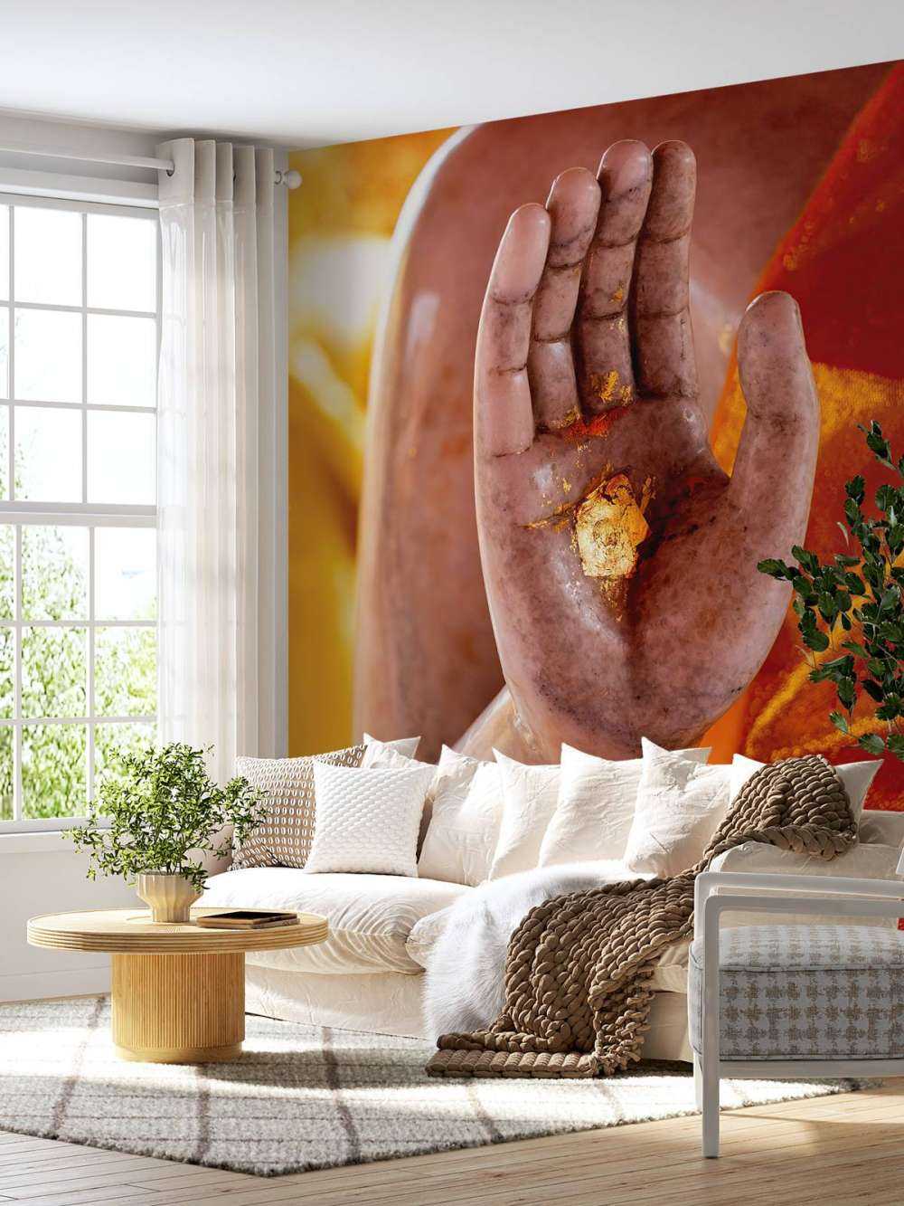 Palma con placca d'oro Complesso di templi di Bangkok (Thailandia)  