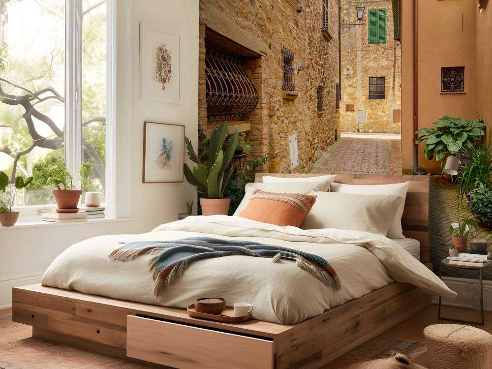 Strada con piante e fiori