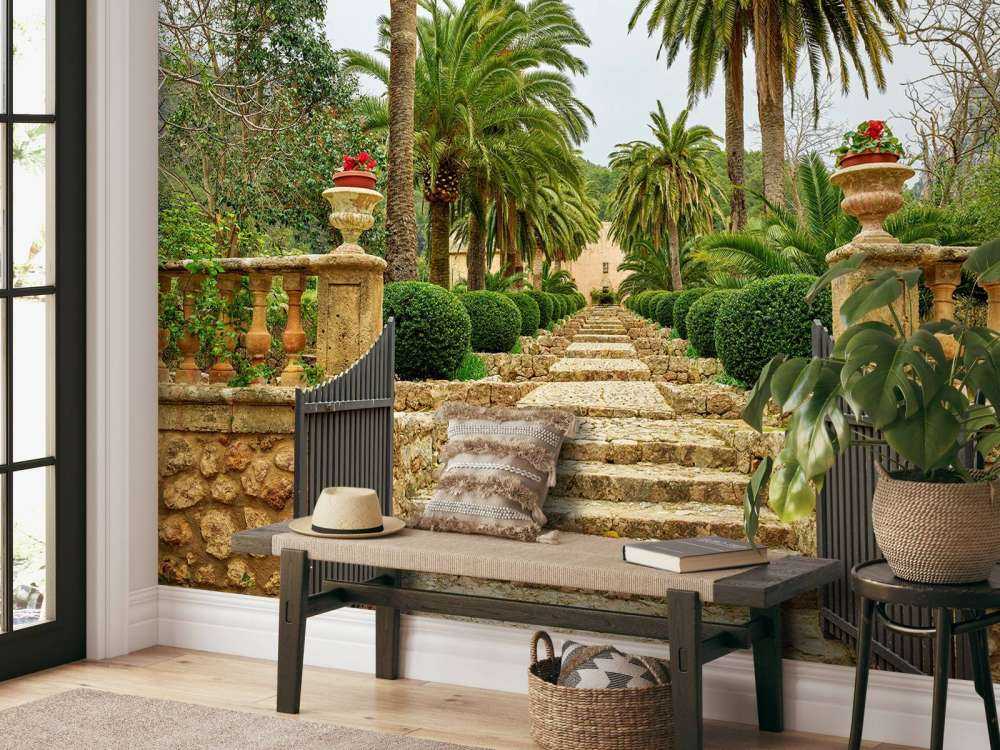 Palme lungo i gradini di pietra